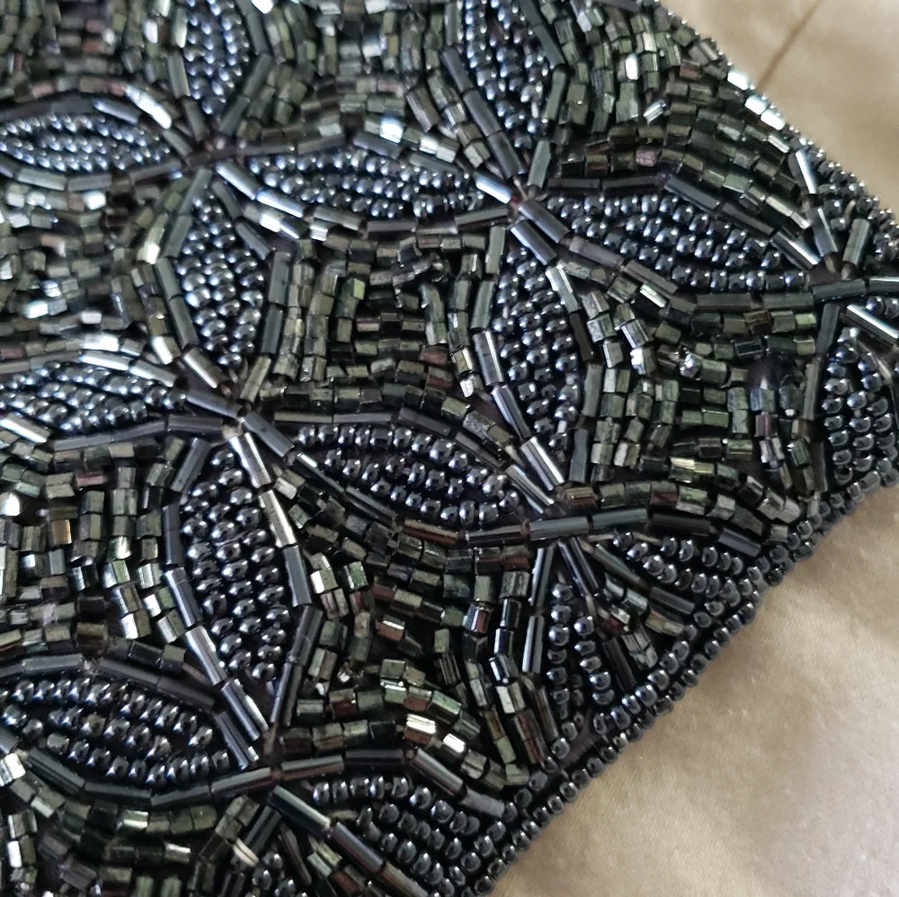 Bechamel Beaded Clutch Evening Bag Purse Embellished Black Gray Like-New
